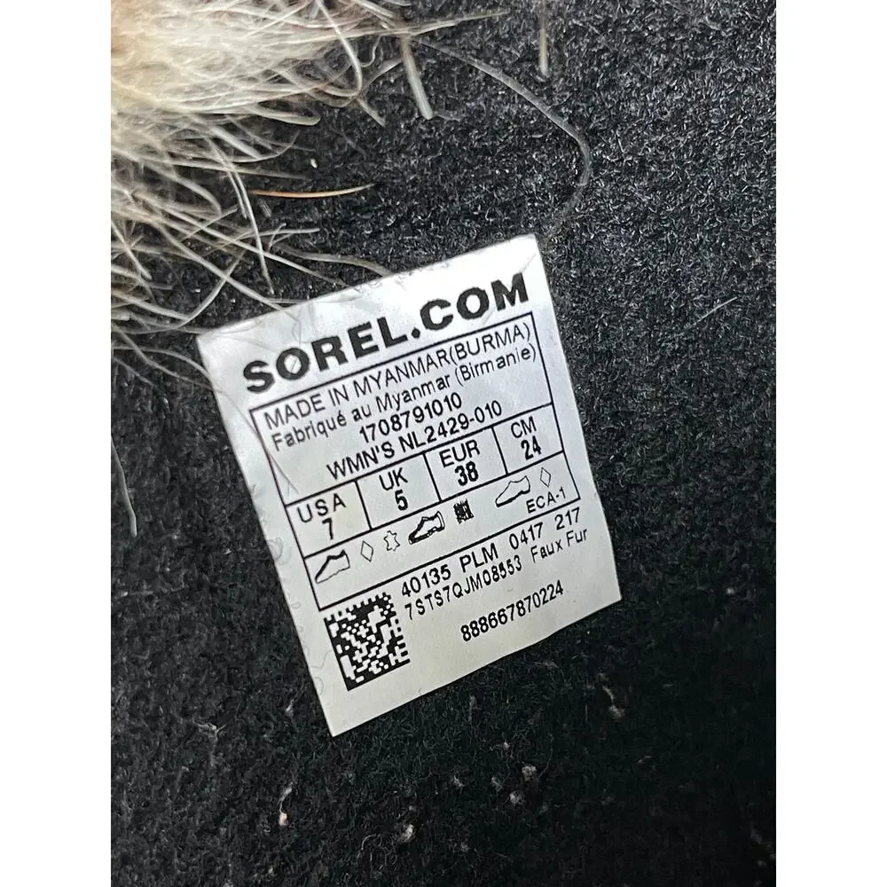 Sorel Joan of Arctic Boots Womens 7 Black Suede Faux Fur Waterproof Winter Snow